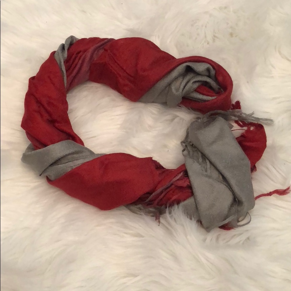 Grey and red scarf
